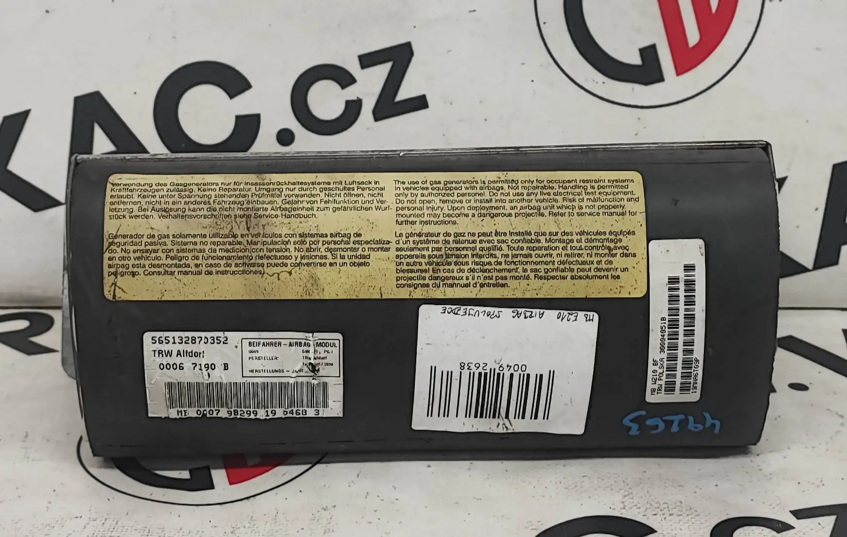 Airbag spolujezdce 2108600805, E220 – Mercedes Benz E-Class (W210) 1995-2003