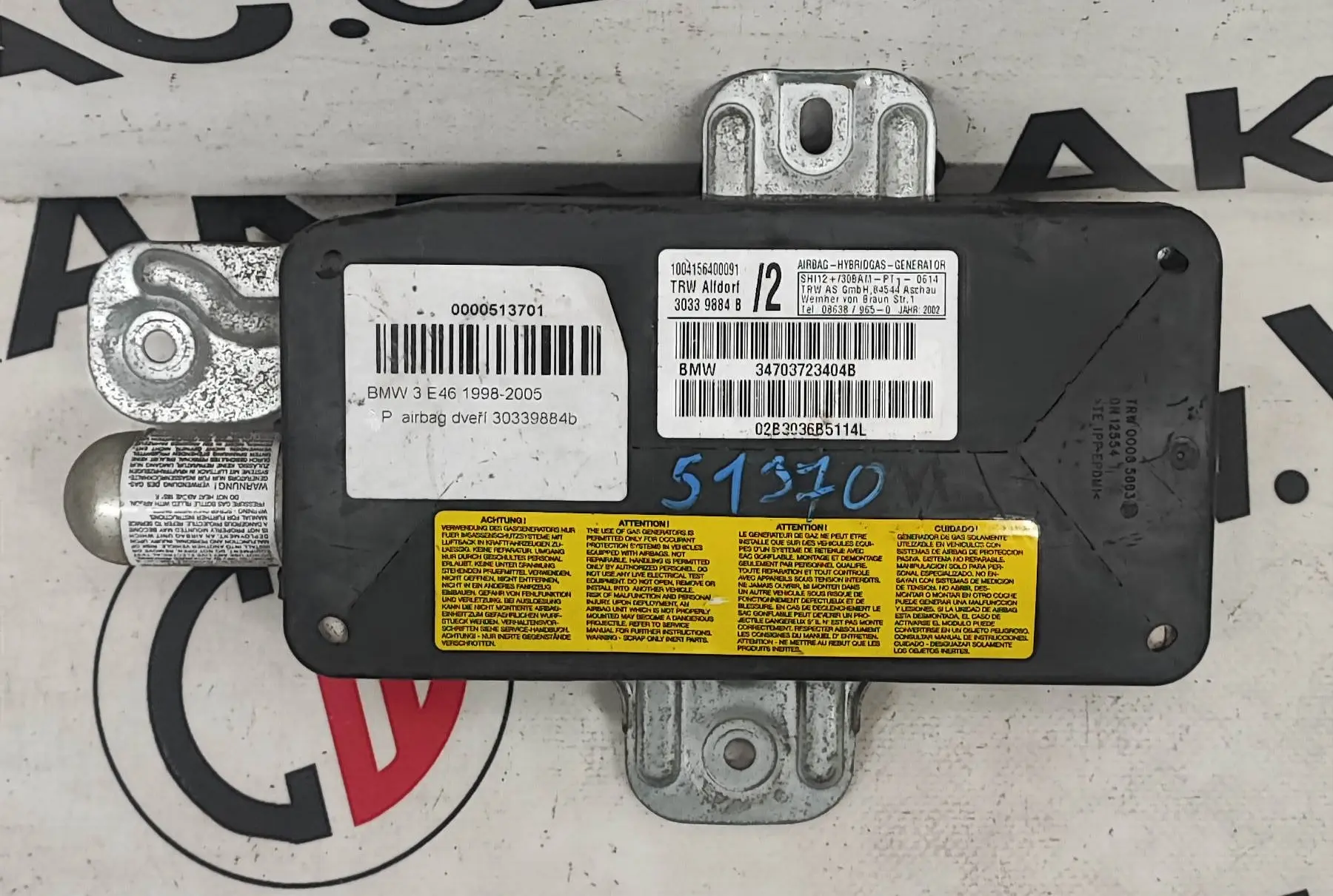 Airbag pravých bočních dveří – BMW 3 E46 1998-2005