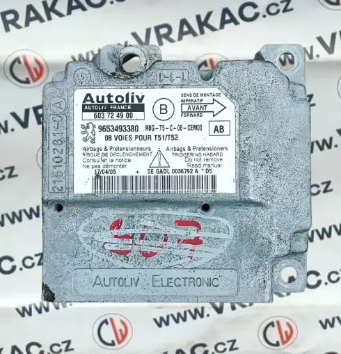 Řídící jednotka airbagu (9653493380) – Peugeot 307 2001-2005